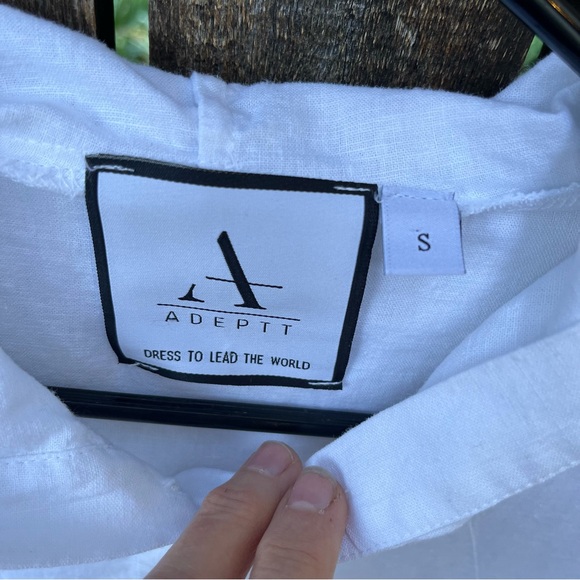 Adeptt 100% Linen Button Down Hooded Lightweight Cardigan Jacket In White Sz S - Picture 3 of 11